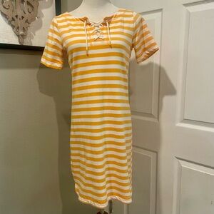 T by Talbots Lace Up Dress Size XS Yellow Ace Stripe Vacation Preppy Nautical
